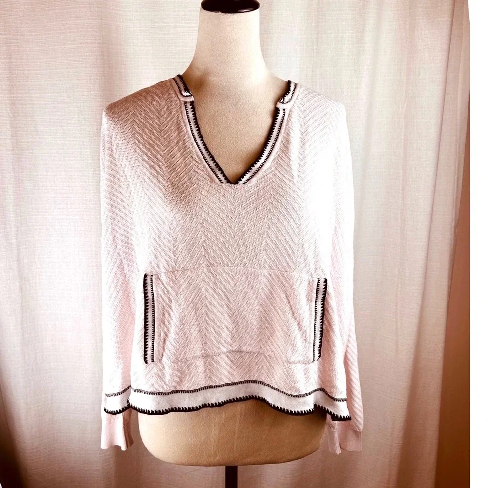 Planet Lauren G Sweater Light Pink Chevron Knit Contrast Trim Women One Size